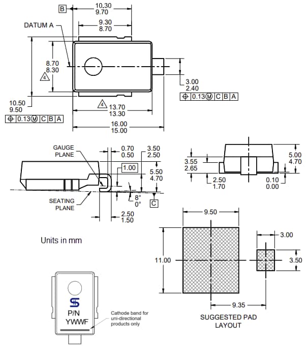 Mechanical Drawing - Taiwan Semiconductor TLD8Sx Surface Mount Transient Voltage Suppressors
